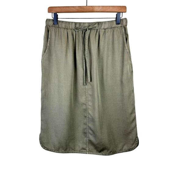 Down East Olive Green Elastic Drawstring Waist Midi Skirt with Pockets - Picture 1 of 7